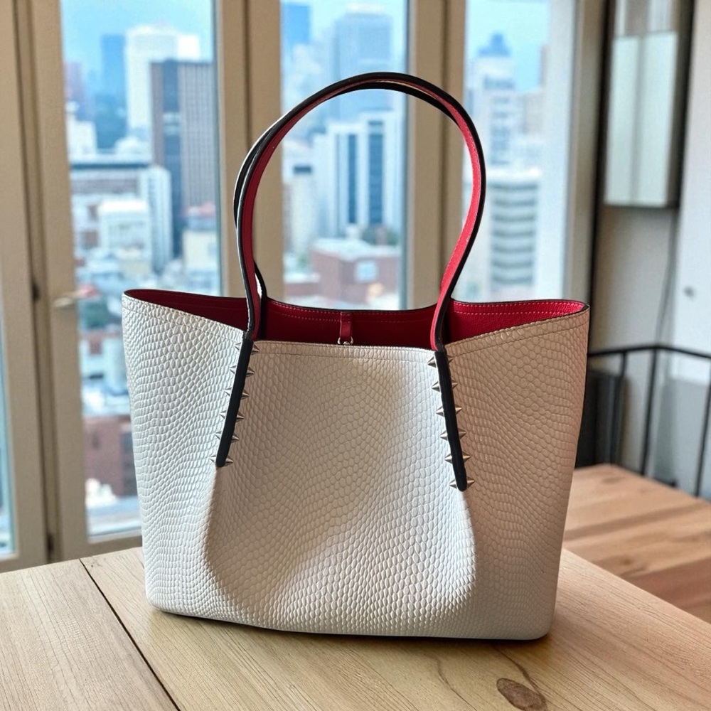 Christian Louboutin White Tote with Red Interior and Black Trim